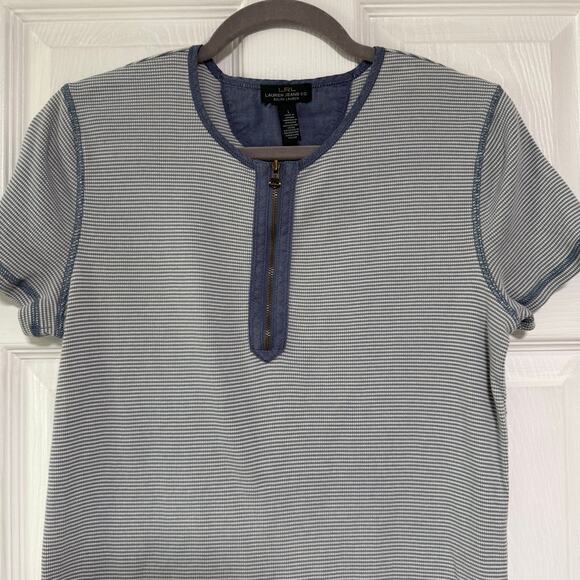 LRL Lauren Jeans Co. Women's Blue Cotton Striped 1/4 Zip Top Size Large - Picture 2 of 10